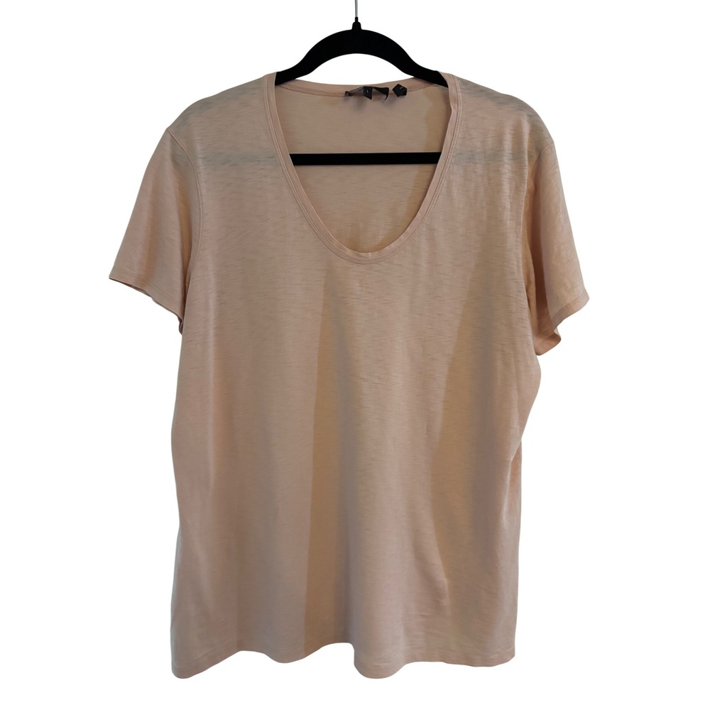 Theory Womens Pale Peach Slub Knit Scoop Neck Short Sleeve Tee Shirt Size L